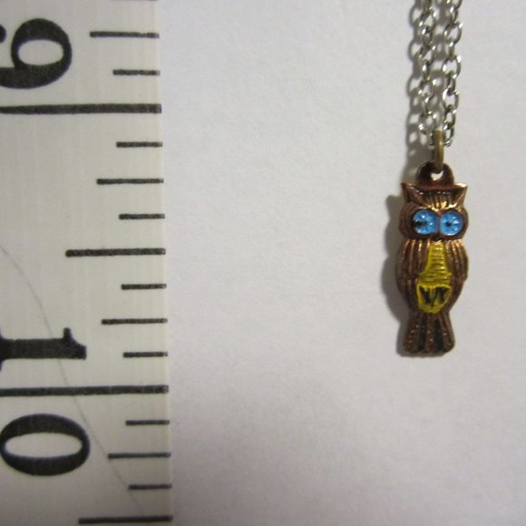 VINTAGE Petite  Enameled Copper Owl Necklace - Picture 3 of 3